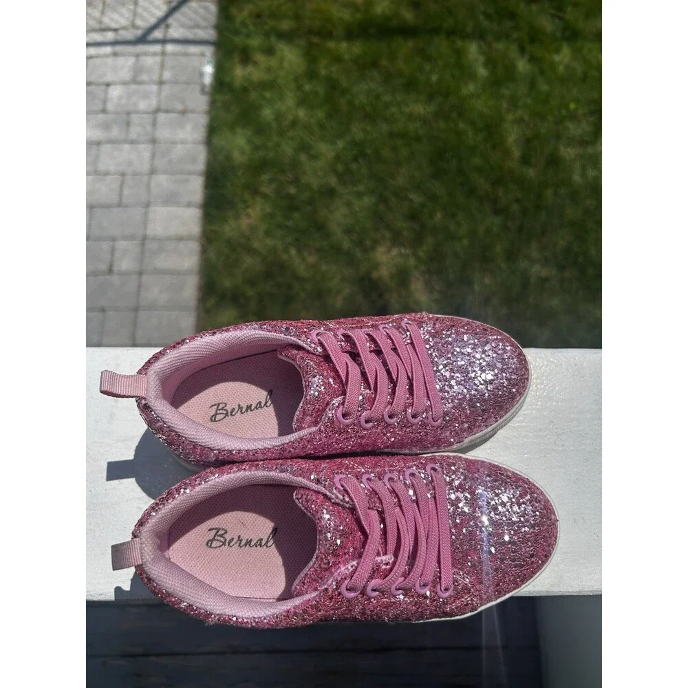 Bernal Girls Pink Glitter Sparkle Sneakers Size 12